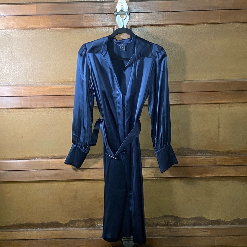 Pink Tartan Women’s Silk Shirt Dress Navy Blue Size 4 Midi Length